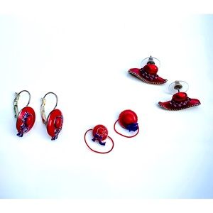 Red Hat Ladies Earrings and Button Covers